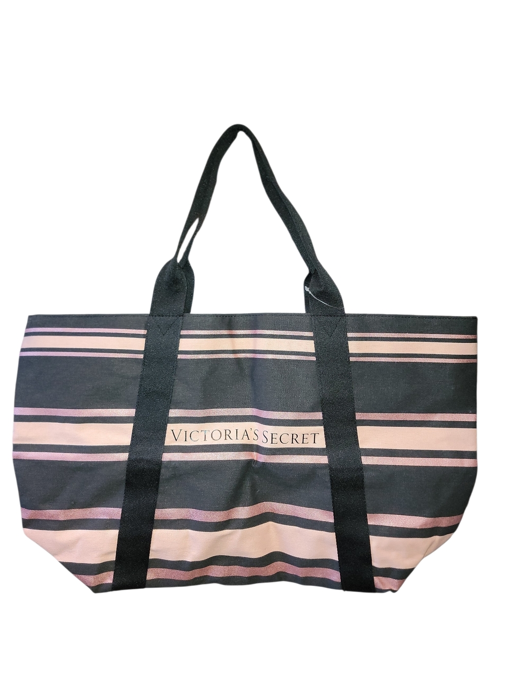 Victoria's Secret Black & Pink Striped Tote Bag